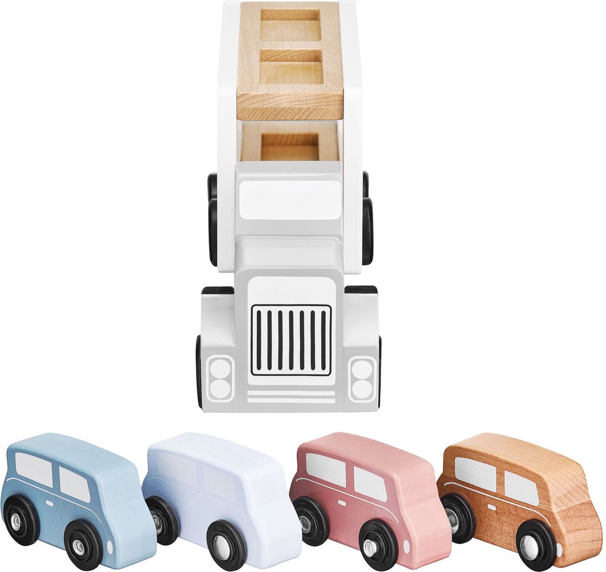 Mamabrum - Houten Vrachtwagen Speelgoed - jongens - met Oplegger inclusief 4 Wagens – Truck - mamabrum
