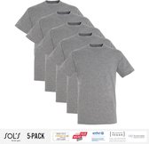 5 Pack Sol's Heren T-Shirt 100% biologisch katoen Ronde hals Grg Maat XXL