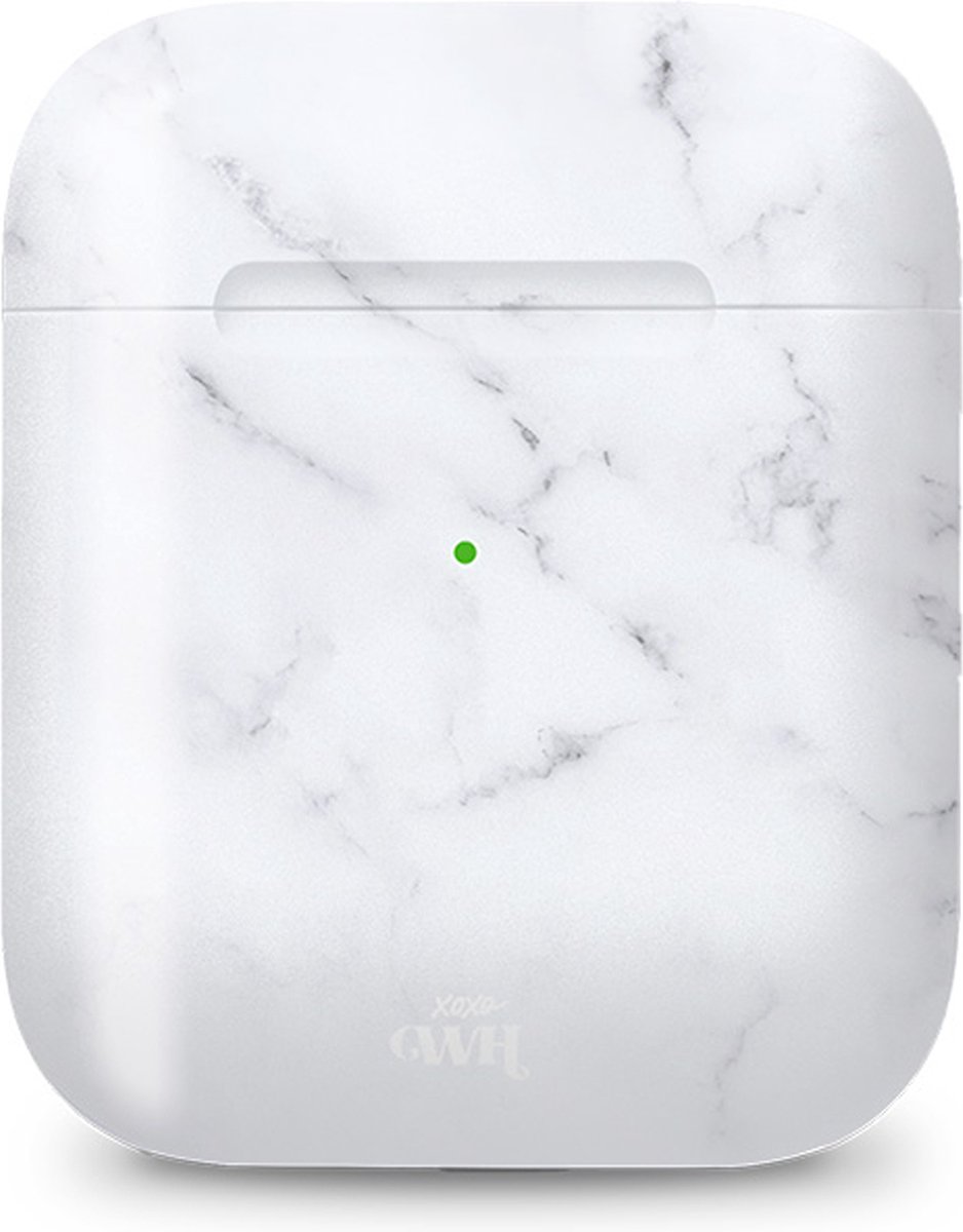 xoxo Wildhearts hoesje geschikt voor Airpods 1/2 - Marble White Lies - Ook als telefoonhoesje verkrijgbaar - schokbestendige case geschikt voor Airpod 1 en 2 - koptelefoon case - Beschermhoes met marmerprint - marmer look - wit