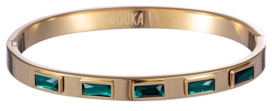 Nouka Dames Armband – Goud Gekleurde Bangle - Ingelegd met Smaragd Groene Steentjes - Stainless Steel – Cadeau voor Vrouwen