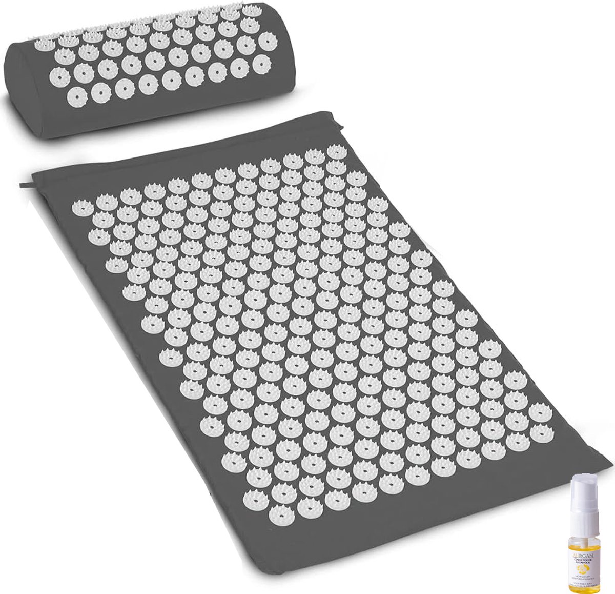 Goedkoopste Slimtron Relief Mat Grijs spijkermat - Ontspanning en Pijnverlichting - acupuntuurmat - met 10 ml Aurgan arganolie