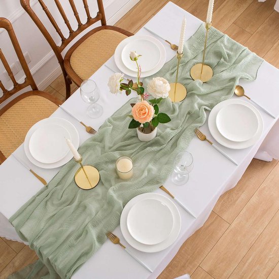 WEDNOK Eucalyptus tafelloper 183 x 35 cm tafelband groen blad tafelkleed tafeldecoratie binnen buiten feest tafeldecoratie voor bruiloft, doop, communie, vormsel Kerstmis