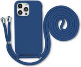 Armordrop Hoesje Met Koord Geschikt Voor iPhone 15 Pro - Siliconen Hoesje Met Koord - Donker Blauw