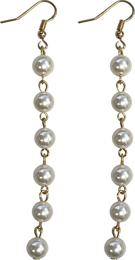 Fako Bijoux® - Parel Oorbellen - String Of Pearls - 8mm - Goudkleurig