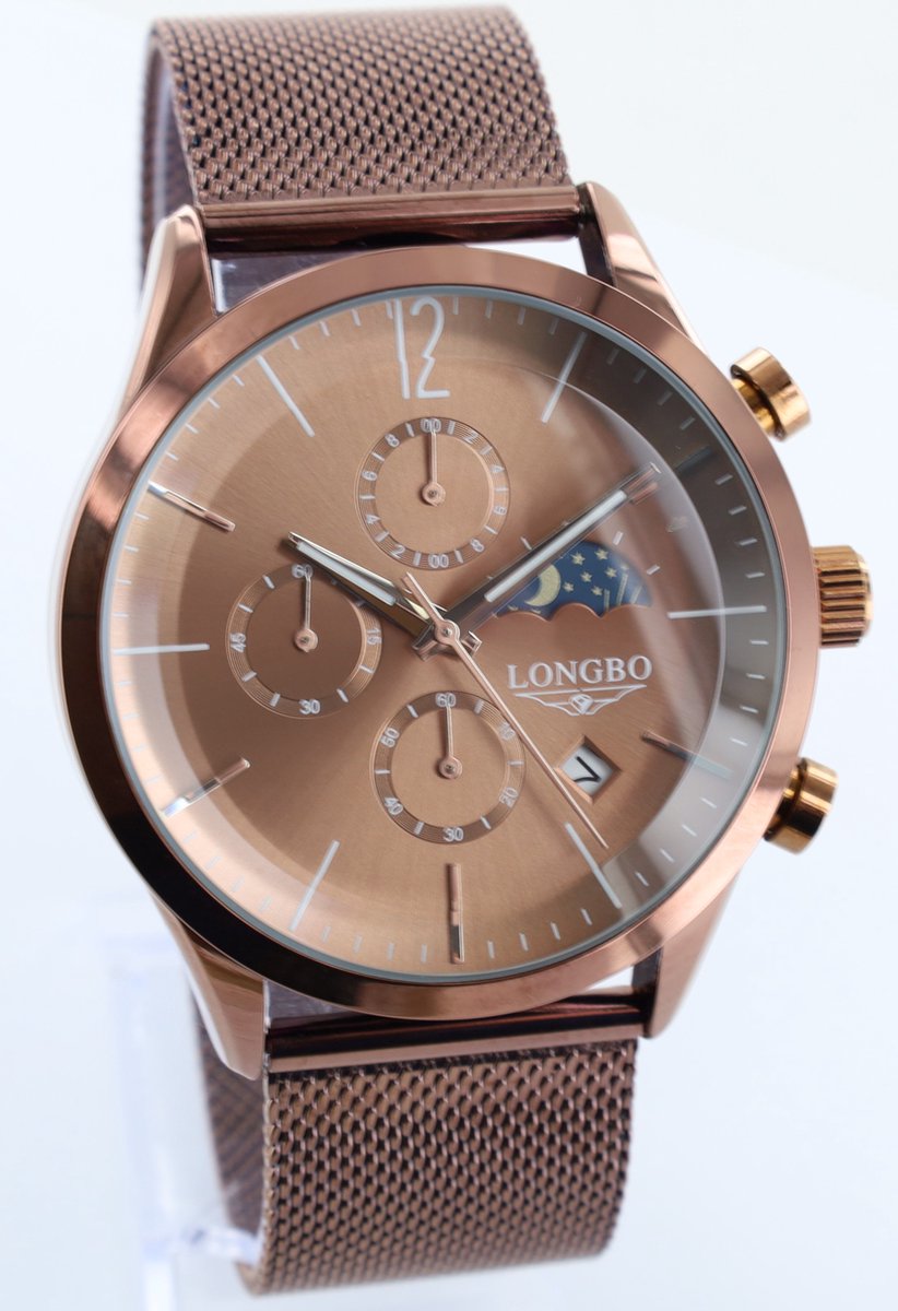 Longbo - Heren Horloge - Paars/Bruin/Rosé - 43mm (Productvideo)