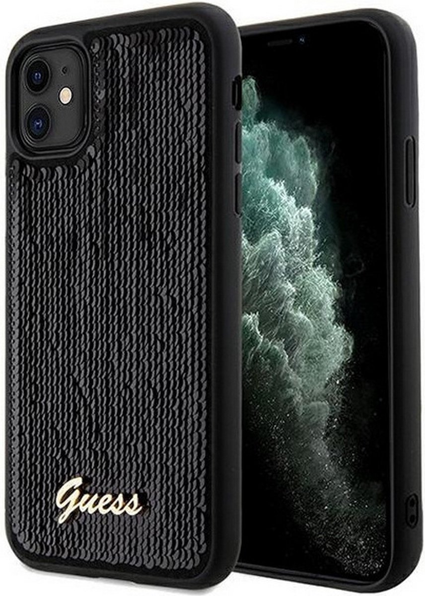 Guess Disco Metal Script Back Case - Geschikt voor Apple iPhone 11/XR (6.1") - Zwart