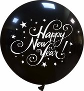 Happy New Year XL ballon zwart, 80 cm