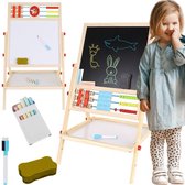 Playos® - Krijtbord en Whiteboard - 67 cm - met Telraam, Klok en Sommen - met Marker, Wisser en Krijtjes - Houten Tekenbord - Speelbord - Educatief Speelgoed -Schoolbord Kinderen - Magneetbord - Creatief - Leren Klokkijken