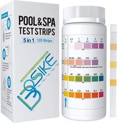 BOSIKE 125 Teststripset voor bubbelbad, zwembad en spa, 5 in 1, waterstrips, strips voor het testen van cyanuurzuur, vrij chloor, alkaliteit, broom en pH-waarde