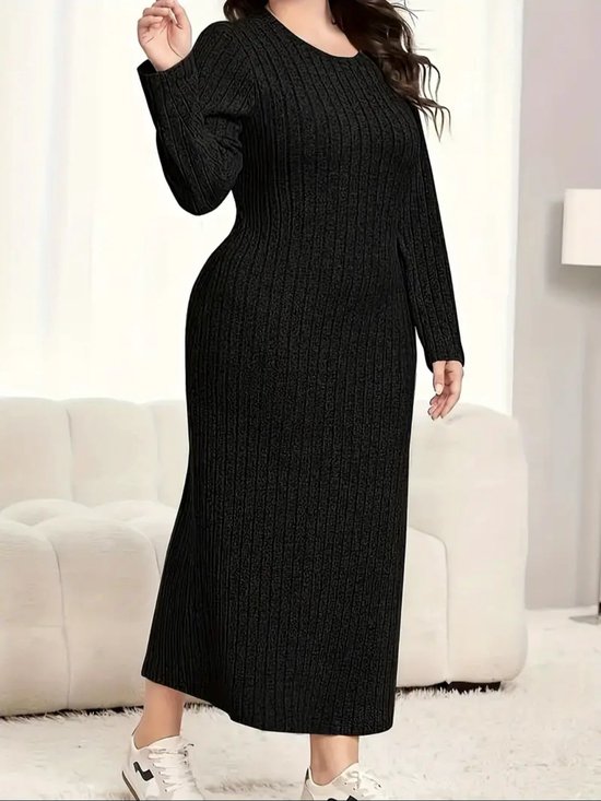 Sexy corrigerende warme geplisseerde stretch trui jurk zwart lang