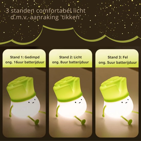 Nachtlampje Baby - Preitje - LED - USB Oplaadbaar - Nachtlampje babykamer - Nachtlampje kinderen - babykamer nachtlampjes - Dimbaar - Nachtlampjes - 3 standen - cadeau van Goodston — afbeelding 5