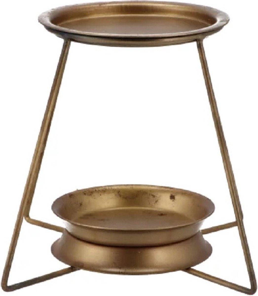 DK Design Geurbrander rond - amberblokjes/geurblokjes/geurolie - metaal - goud - 10 x 18 x 13 cm