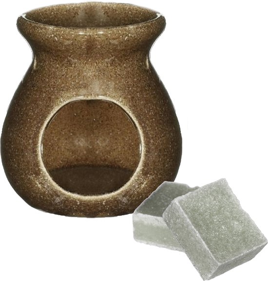 Ideas4seasons Amberblokjes/geurblokjes cadeauset - jasmijn geur - inclusief geurbrander