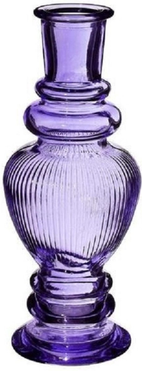 Ideas 4 Seasons Bloemenvaas Venice - voor kleine stelen/boeketten - gekleurd sierglas - ribbel paars - D5.7 x H15 cm