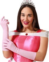 Verkleed party handschoenen voor dames - polyester - lichtroze - one size - lang model
