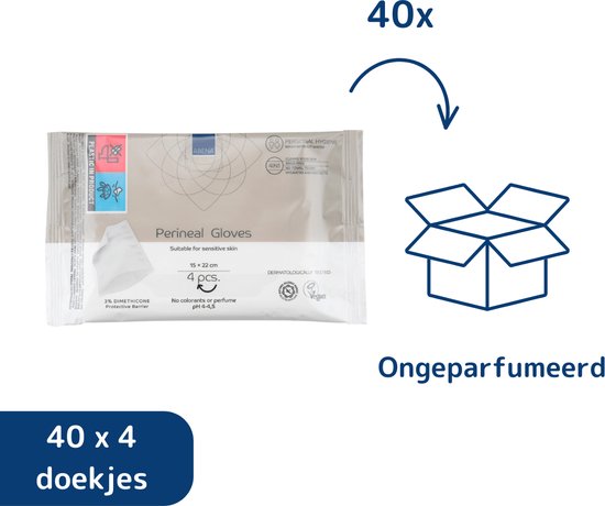 ABENA Incontinentiewashandjes - Parfumvrij - Voordeelverpakking - 40 x 4 washandjes - Voor een Droge Huid - Hydrateert en Beschermt de Huid - 3% dimethicone
