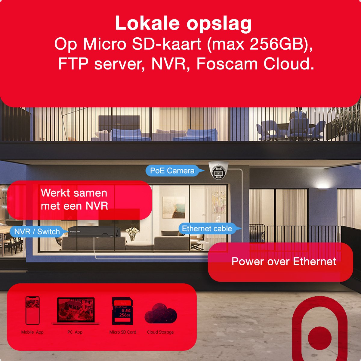 Foscam T5EP IP Camera - 3K QHD- PoE - IP turret camera - Nachtzicht - Geluid en lichtalarm - Zwart – foto 5