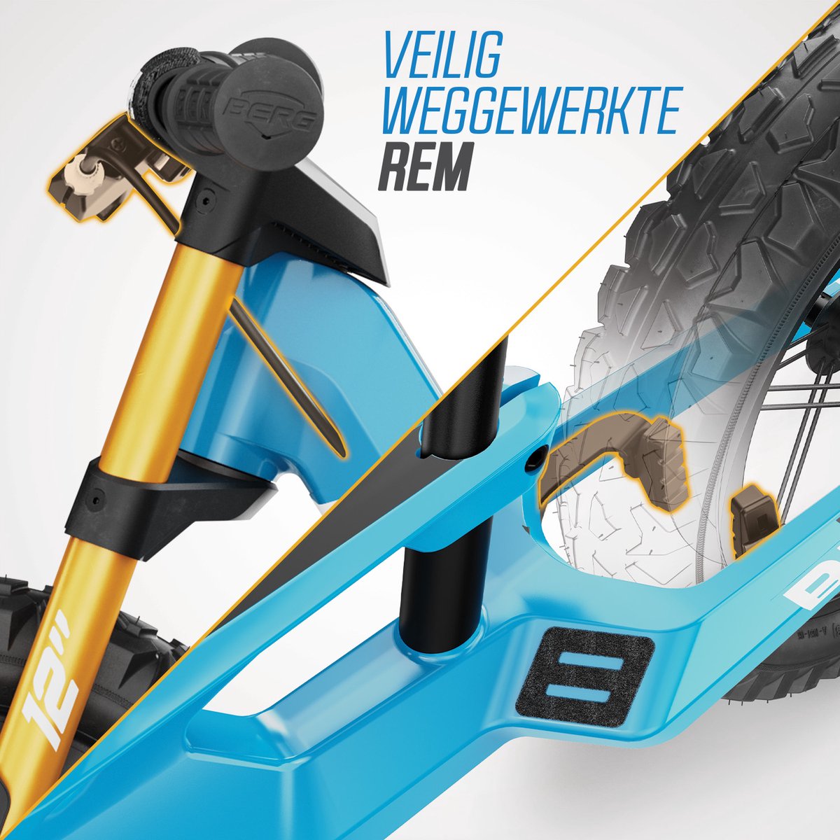 BERG Biky Cross Blue Loopfiets - 12 inch - Met handrem - Lichtgewicht frame van magnesium - Verstelbaar zadel - 2,5+ Jaar - Blauw — afbeelding 9