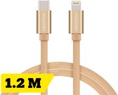 Swissten Lightning naar USB-C Kabel - 1.2M - Gevlochten kabel voor iPhone 7/8/X/11/12/13/14 - Goud