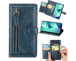 Premium vintage portemonnee hoesje met ritssluiting flip-cover hoes met kaarthoudersleuven Geschikt voor: Samsung Galaxy A34 5G - blauw