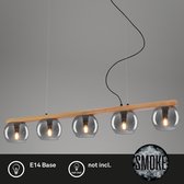 BRILONER - Hanglamp - 4143054 - E14 fitting - Rookglas - Houttoepassing - Gloeilamp niet inbegrepen - 112 x 16 x 120 cm - Zwart-hout