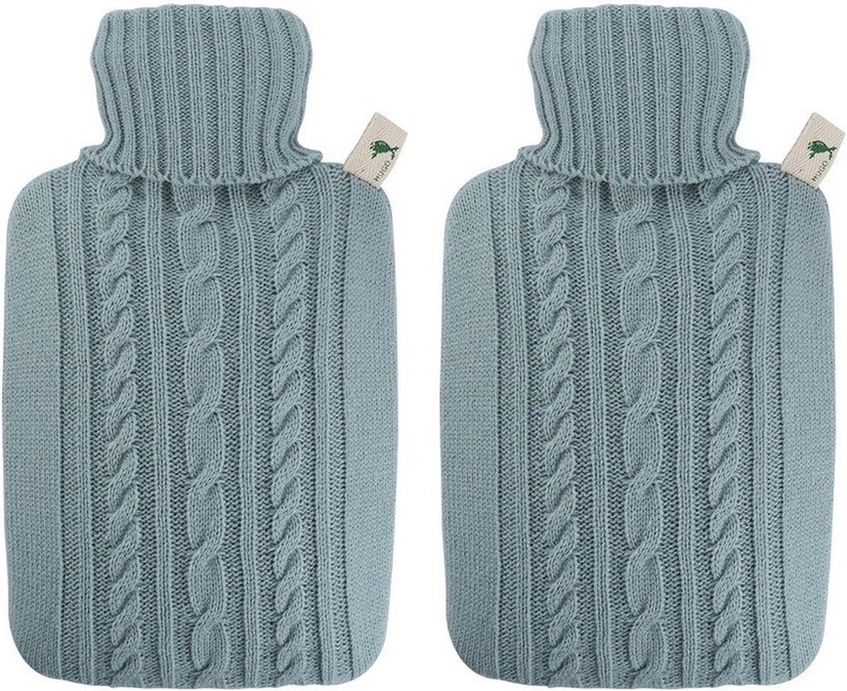 Goedkoopste 2x Luxe kruiken pastel blauw met inhoud van 1,8 liter - Warmwaterkruiken met gebreide hoes/kruiken zak