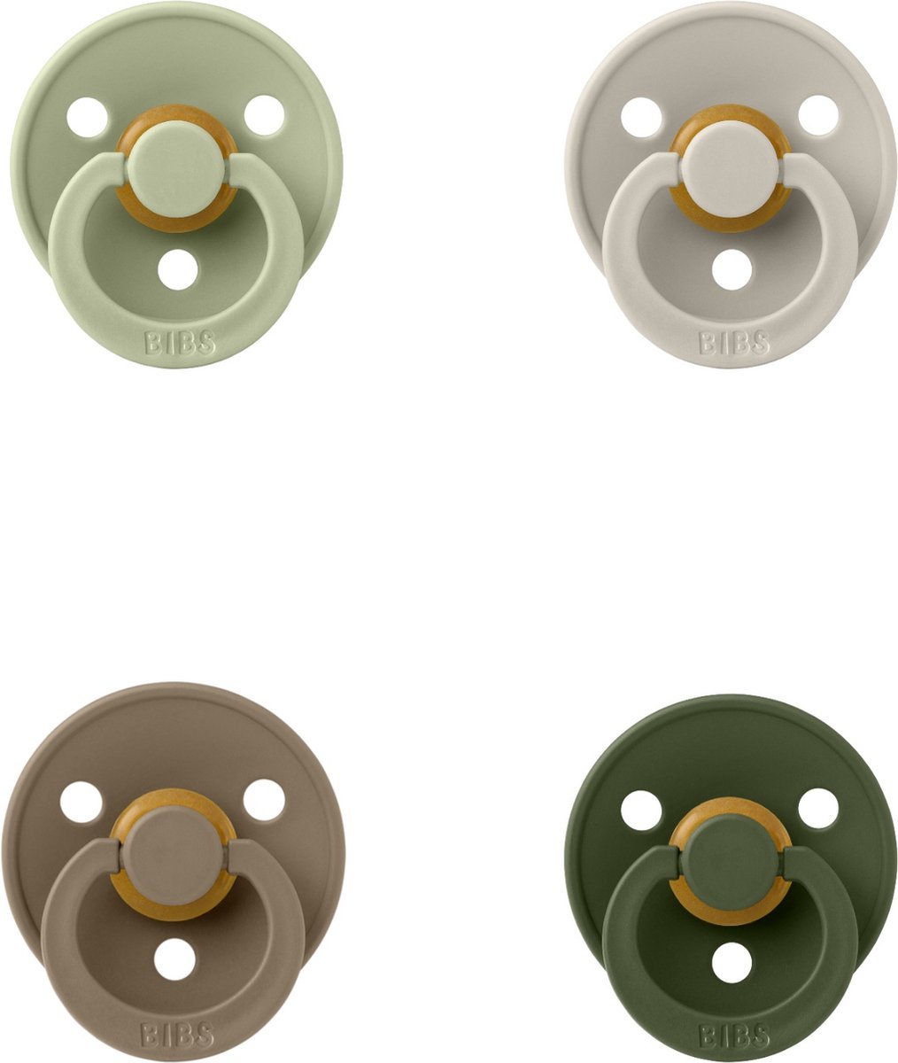Goedkoopste Bibs fopspeen 0-6 maand Set 4 stuks Hunter Green,Dark Oak,Sand en Sage Maat 1