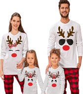 Kids (unisex) Rudolph Rendier T-shirt / Foute Kerstkleding / Ugly Christmas Familie bijpassende glitter outfits | Wit | Maat 98/104