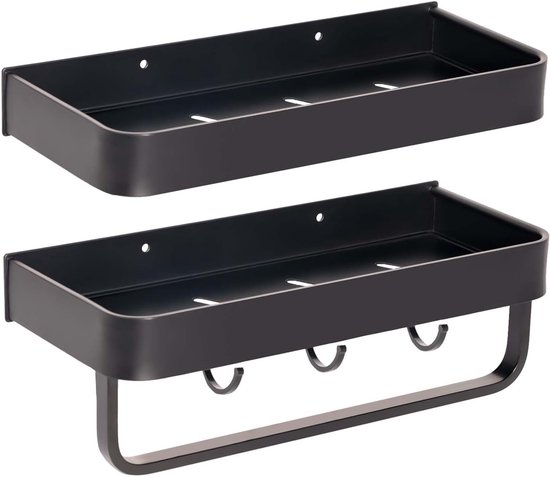 Kitsure 4027BL Doucheplank zonder boren, 2 stuks, roestvrije badkamerorganizer, sneldrogend badkamerrek zonder boren, met grote capaciteit, duurzame shampoohouder voor douche van roestvrij staal