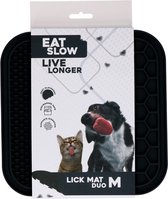 Eat Slow Live Longer Duo Likmat - 21 x 21 cm - Vierkant - Snuffelmat - Anti-schrok Mat - Slowfeeder - 100% Siliconen - Vaatwasserbestendig - Maat M - Grijs