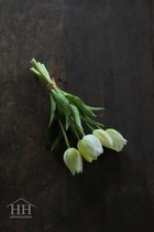Bosje tulpen - wit - 25cm - 5 stelen - Vintage & More - kunst tulpen - kunstbloemen - net tulpen - boeket