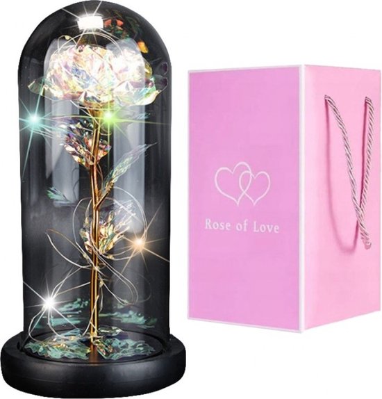 Roses cadeaux romantiques - Rose éternelle - Rose Witte dans une cloche en verre avec Siècle des Lumières LED - Cadeau d'amour pour femme, petite amie, elle, mère - Anniversaire - Mariage - Noël - Fleurs artificielles