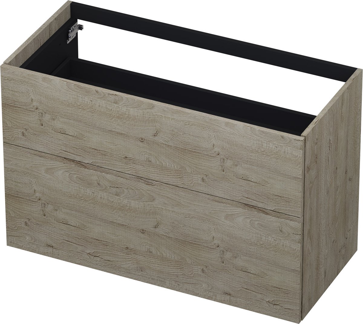 INK wastafelonderkast 2 laden greeploos push to open hout decor 100x45x65cm, greige eiken