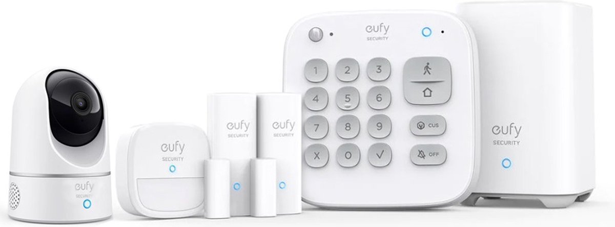 eufy Security - 6-Piece Alarm Kit - Wit,Beveiligingssysteem - Keypad - Bewegingssensor - 2 Raam-/deursensors + eufycam 2k pan&tilt cam