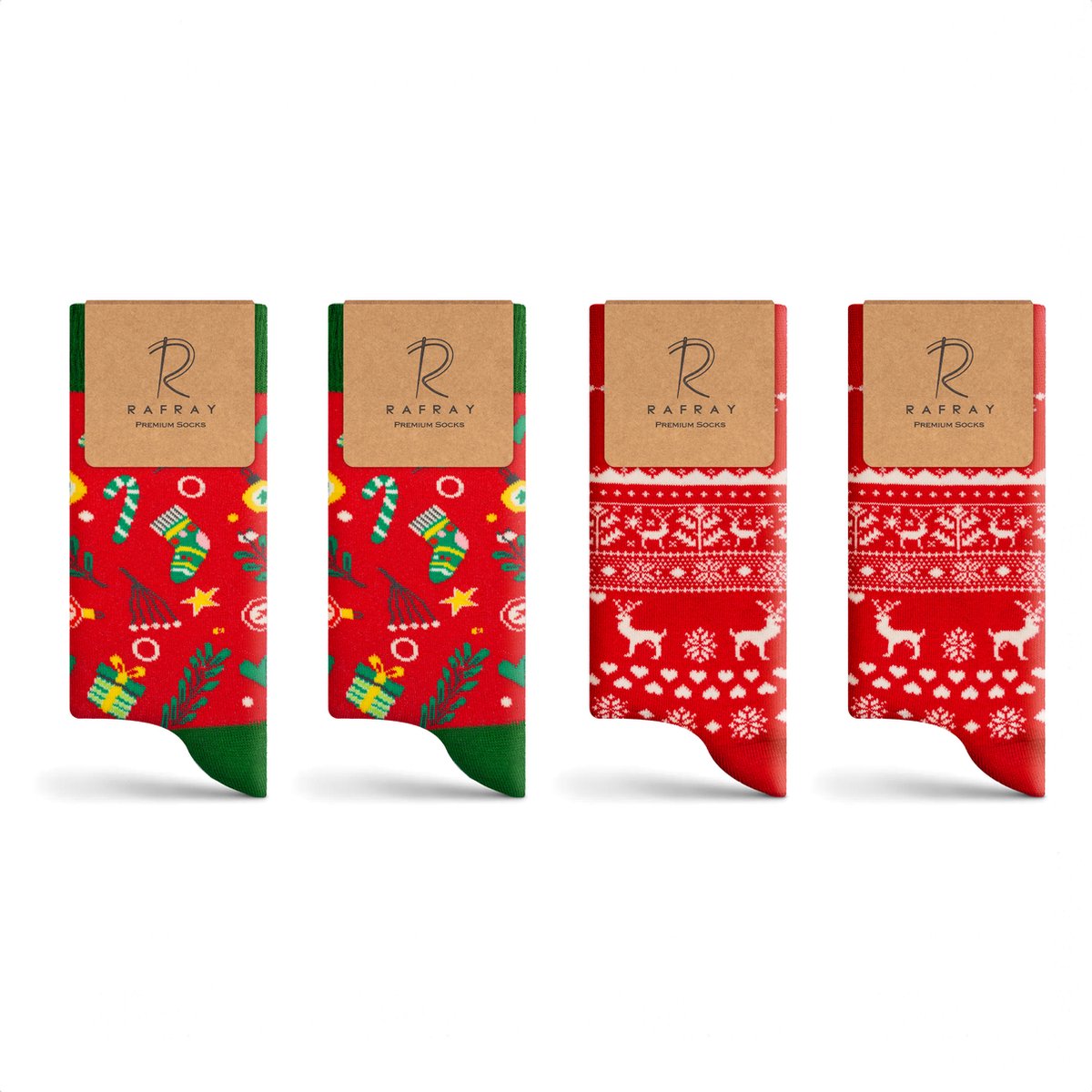 Rafray Socks - Winter Sokken Gift box - Red Deer & Funky Socks - Premium Katoen - 4 paar - Maat 36-40