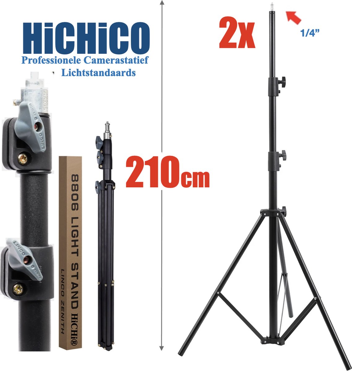 HiCHiCO® 2 stuks lichtstandaards - metallic instelbare 92-200 cm donkergrijs duty ondersteuningsstandaard voor fotostudio softbox, studioscherm, flitslicht, Spiegelreflexcamera reflector en andere apparatuur - HiCHiCO