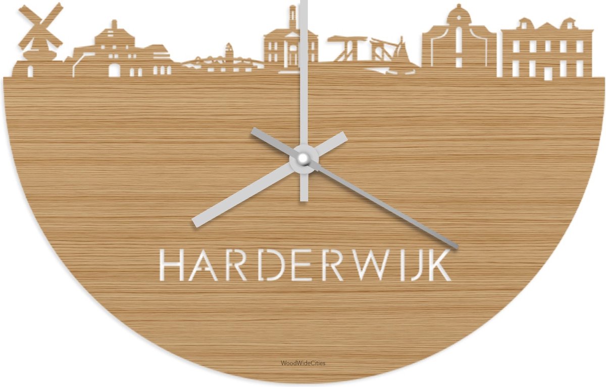 Skyline Klok Harderwijk Bamboe hout - Ø 40 cm - Stil uurwerk - Wanddecoratie - Meer steden beschikbaar - Woonkamer idee - Woondecoratie - City Art - Steden kunst - Cadeau voor hem - Cadeau voor haar - Jubileum - Trouwerij - Housewarming -