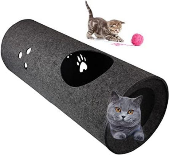 Ownpets Kattentunnel, diameter 30 cm, grote huisdiertunnel met pluche bal en verenspeelgoed, U-vormige speeltunnel voor grote katten, puppy's en konijnen