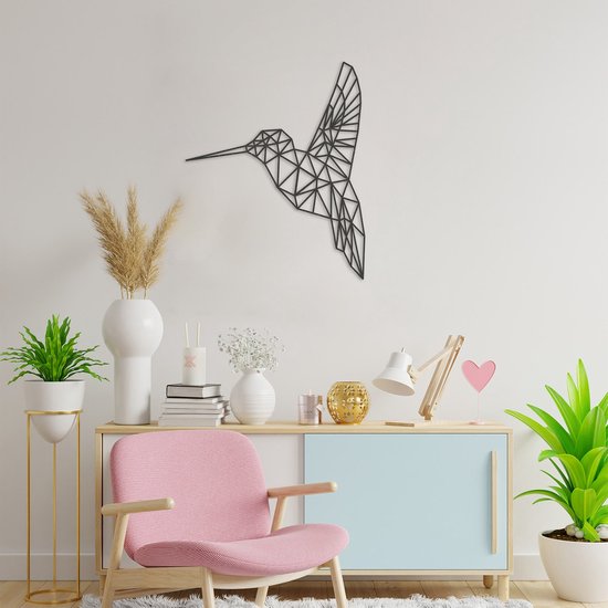 Décoration murale personnalisée en bois d'un colibri géométrique