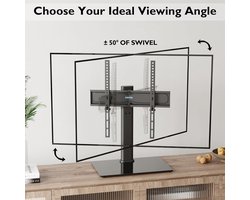 TV Standaard - TV Statief - 26 tot 55inch - Tafelstandaard voor Televisie - LCD/LED/Plasma tv's - in Hoogte Verstelbaar - Kantelbaar - tot 45kg - Zwart