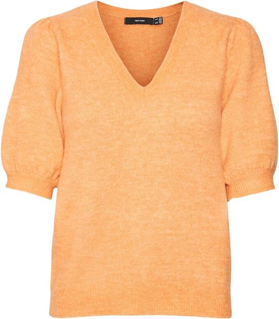Vero Moda Vmellylefile Ss V-Neck Puff Pullover Tangerine ORANJE L