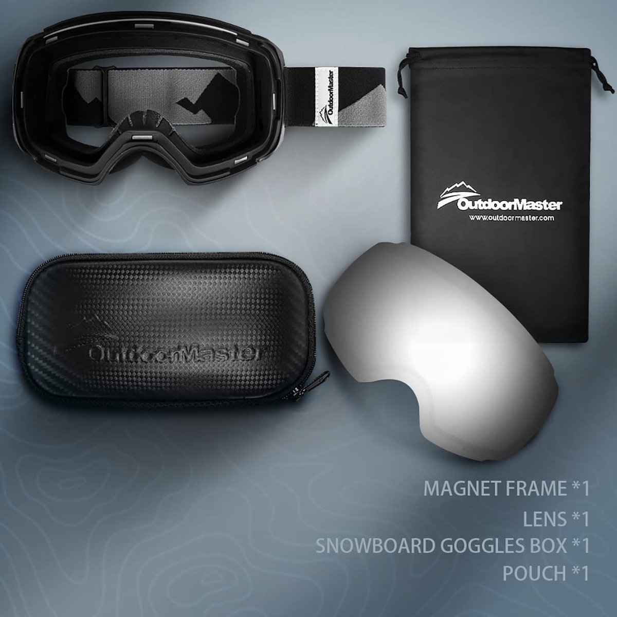 OTG Skibril, cilindrische lens, met verstelbare lange bandjes, 100% uv
