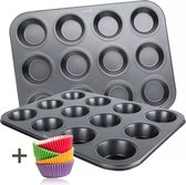 COOCK - Muffin Bakvorm met 12 Cupcake Vormpjes - Non Stick | Incl. Papieren vormpjes & E-book