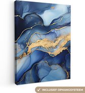 Canvas Schilderij Marmer - Blauw - Goud - Abstract - 90x120 cm - Wanddecoratie