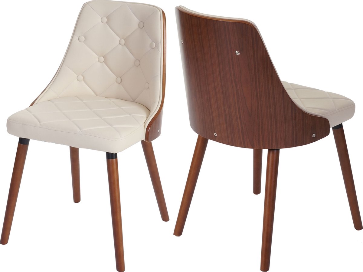Cosmo Casa Set van 2 eetkamerstoelen - Bezoekersstoel keukenstoel - Walnoothouten uitstraling gebogen hout - Kunstleer crème creme