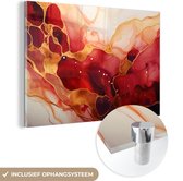 MuchoWow® Glasschilderij 120x80 cm - Schilderij acrylglas - Marmer - Rood - Goud - Modern - Abstract - Foto op glas - Schilderijen