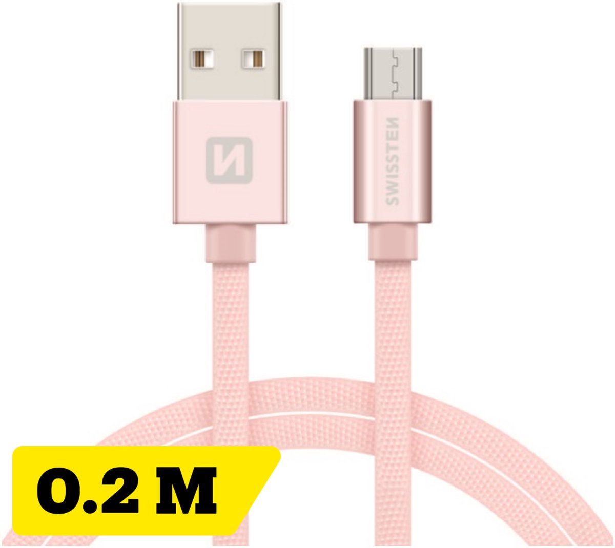 Swissten Gevlochten Micro-USB naar USB kabel - 0.2M - Roze