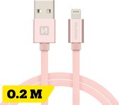 Swissten Lightning naar USB kabel - 0.2M - Gevlochten kabel geschikt voor iPhone 7/8/X/11/12/13/14 - Roze