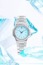 MaisonDuTemps MTGamma Turquoise Acier - Horloge - Analoog - Mannen - Heren - stalen band - Saffierglas - Metaal - Achthoek - Datumaanduiding - Streepjes - Zilverkleurig - Turkoois