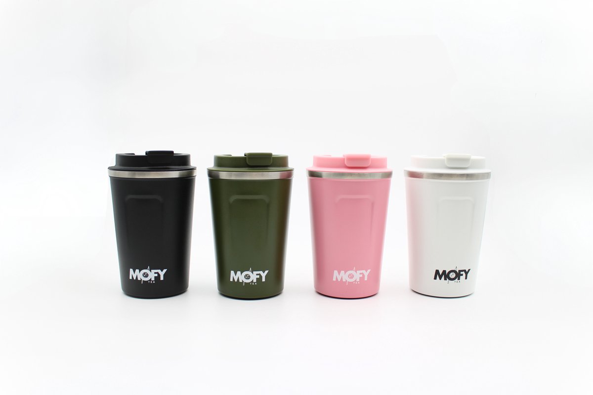 MOFY to Go Cup, Thermal Mug, Stainless Steel, Leak-Proof Coffee Cup Coffee Mug with Lid, Coffee Cup Thermal Mug for On the Go Environmentally Friendly, (White + Black+ Green+ Pink) 380 ml